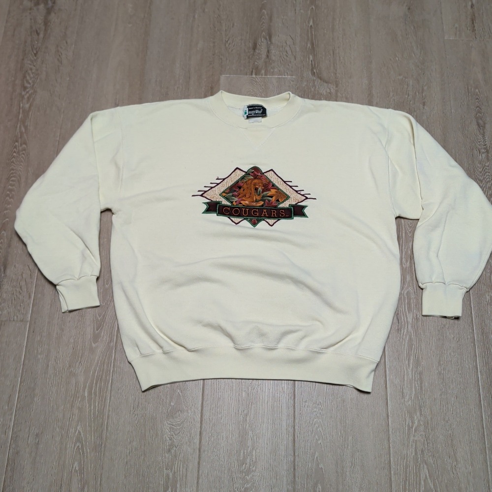 Vintage 90s USA Image Wear WSU Cougars Sweatshirt Mens XL Cream Washington State